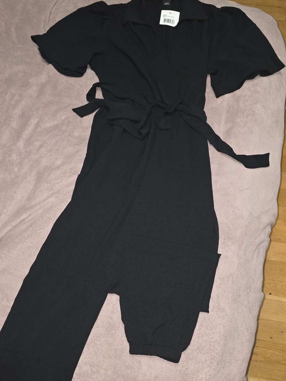 Black Women's Wrap Jumpsuit with Tie Waist